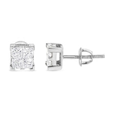 Load image into Gallery viewer, 10K White Gold 3/4 Cttw Invisible Set Princess-Cut Diamond Composite Square Stud Earrings (H-I Color, SI2-I1 Clarity)