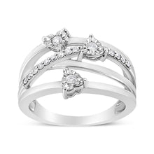 Load image into Gallery viewer, .925 Sterling Silver 1/5 Cttw Miracle-Set Diamond Heart Cross-Over Bypass Ring (I-J Color, I2-I3 Clarity) - Size 7