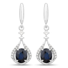 Load image into Gallery viewer, 0.86 Carat Genuine Blue Sapphire and White Diamond 14K White Gold Earrings
