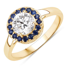 Load image into Gallery viewer, 1.32 Carat Genuine Blue Sapphire and Lab Grown Diamond 14K Yellow Gold Ring