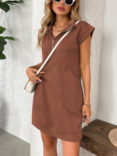 Load image into Gallery viewer, Retro Brown Half-Zip Cap Sleeve Mini Dress Classic & Vintage Design Dress For Girls