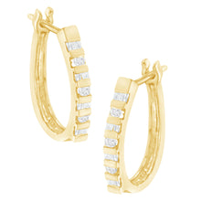 将图片加载到图库查看器,10K Yellow Gold Round and Baguette Cut Diamond Oblong Hinged Leverback Hoop Earrings (¼ Cttw, I-J Color, I2-I3 Clarity)
