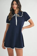 Load image into Gallery viewer, Ruffle Trimmed Collar Fine Knit Mini Dress For Women – Ruffle Mini Dress, Fine Knit Dress, Collar Dress, Feminine Mini Dress, Chic Knit Dress