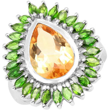 Load image into Gallery viewer, 7.02 Carat Genuine Citrine and Chrome Diopside .925 Sterling Silver Ring