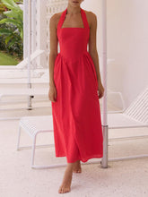 Load image into Gallery viewer, Black Ruched Halter Neck Midi Dress Sleek & Sophisticated Dress For Women