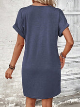Load image into Gallery viewer, Elegant Button V-Neck Short Sleeve Dress Flattering Casual & Office Wear Simple Dress