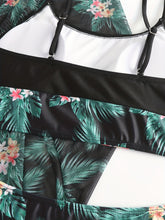 Load image into Gallery viewer, Bikini 3 Piece Tropical Print Swimsuit Set – High Stretch Comfortable Women's Bikini with Crew Neck Mesh Cover-Up – Chic Vacation Beachwear for Summer Casual Style & Poolside Glamour