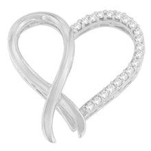 Load image into Gallery viewer, .925 Sterling Silver 1/4 cttw Round Cut Diamond Ribbon and Heart Accent Pendant Necklace (H-I, I2-I3)