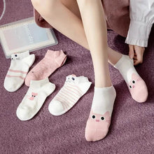 Load image into Gallery viewer, 5-Pairs: Pink Kitty Crew Socks