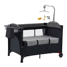 将图片加载到图库查看器,6-in-1 Foldable Baby Crib with Activity Center Diaper Changing Table