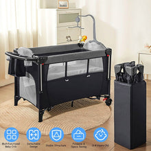将图片加载到图库查看器,6-in-1 Foldable Baby Crib with Activity Center Diaper Changing Table