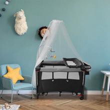 将图片加载到图库查看器,6-in-1 Foldable Baby Crib with Activity Center Diaper Changing Table