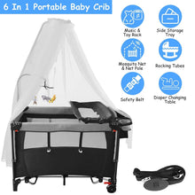 将图片加载到图库查看器,6-in-1 Foldable Baby Crib with Activity Center Diaper Changing Table