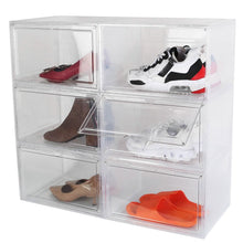 将图片加载到图库查看器,6-Pack: Collapsible Shoe Box Stackable Shoe Storage Bin with Magnetic Door