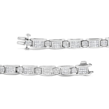 Load image into Gallery viewer, 14K White Gold 5.0 Cttw Princess Cut Diamond Invisible Set Alternating Size D Shaped Links Tennis Bracelet (H-I Color, SI2-I1 Clarity) - 7â€