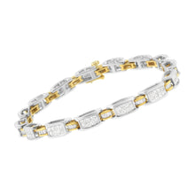 Load image into Gallery viewer, 14K Two-Tone Gold Princess and Baguette-Cut Diamond Link Bracelet (3.00 cttw, H-I Color, SI1-SI2 Clarity)