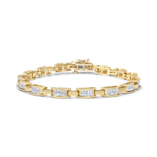 Load image into Gallery viewer, 10K Yellow Gold 2.0 Cttw Invisible-Set Princess Cut Diamond Rectangular Link Bracelet (I-J Color, SI2-I1 Clarity) - 7"