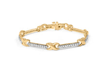 Load image into Gallery viewer, 10K Yellow Gold 1.00 Cttw Pave Set Diamond Bar and X-Link 7" Bracelet (I-J Color, I3 Quality)