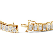 Load image into Gallery viewer, 14K Yellow Gold 5.0 Cttw Invisible Set Princess-cut Diamond Buckle Link Tennis Bracelet (H-I Color, SI2-I1 Clarity) - Size 7.25"