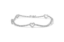 Load image into Gallery viewer, 14K White Gold 1 1/2 Cttw Diamond Heart Station Strand Bracelet (H-I Color, I1-I2 Clarity) - 7.5 Inches