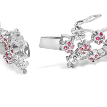 Load image into Gallery viewer, 14K White Gold Pink Sapphire and Diamond Floral Lattice Link Bracelet - 7.25" Inches