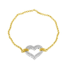 Load image into Gallery viewer, 10K Two Tone Gold 1/4 Cttw Diamond Encrusted Heart Charm 7" Bracelet (H-I Color, I1-I2 Clarity)