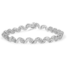 Load image into Gallery viewer, 10K White Gold 2.00 Cttw Round-Cut and Baguette-Cut Diamond Floral Design Swirl Link 7" Bracelet (I-J Color, I1-I2 Clarity)