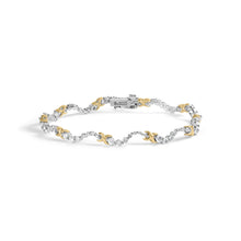 将图片加载到图库查看器,10K Two-Tone 2.00 Cttw Diamond "X" and Wave Link Bracelet (H-I Color, I1-I2 Clarity) - 7" Inches