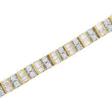 Load image into Gallery viewer, 10K Yellow Gold 4.0 Cttw Alternating Baguette & Round Cut Diamond Bezel- & Prong-Set 7" Tennis Bracelet (G-H Color, SI1-SI2 Clarity)