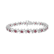 Load image into Gallery viewer, .925 Sterling Silver, Lab-Grown Gemstone and 4 Cttw Round Diamond Tennis Bracelet (H-I Color, I1-I2 Clarity) - Created Blue Sapphire, September Birthstone