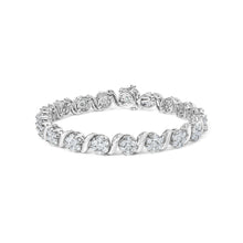 Load image into Gallery viewer, 14K White Gold 7 3/8 Cttw Round Brilliant Diamond Floral Cluster and S Link Bracelet (H-I Color, SI2-I1 Clarity) - 7" Inches