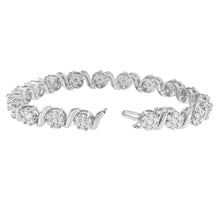 Load image into Gallery viewer, 14K White Gold 7 3/8 Cttw Round Brilliant Diamond Floral Cluster and S Link Bracelet (H-I Color, SI2-I1 Clarity) - 7" Inches