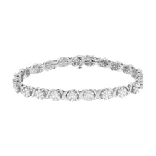 Load image into Gallery viewer, 14K White Gold 4 7/8 Cttw Round Brilliant-Cut Diamond Round Cluster & X-Link 7" Tennis Bracelet (I-J Color, SI2-I1 Clarity)
