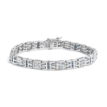 Load image into Gallery viewer, 14K White Gold Princess-Cut white and Blue Diamond 3.00 cttw Fashion Link Bracelet (H-I Color, SI1-SI2 Clarity)