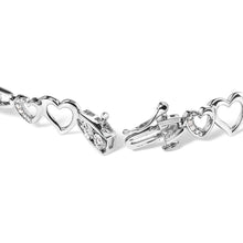 将图片加载到图库查看器,925 Sterling Silver 1/5 Cttw Diamond Double Heart Link Bracelet (I-J Color, I3 Clarity) - 7.25" Inches