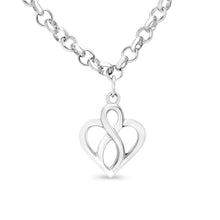 Load image into Gallery viewer, .925 Sterling Silver Open Heart with Center Vertical Infinity Chain Charm Bracelet - Size 7"