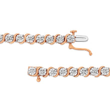 将图片加载到图库查看器,14K Rose Gold Plated .925 Sterling Silver 1/10 Cttw Diamond Round Miracle Plate and "S" Link Tennis Bracelet (I-J Color, I2- I3 Clarity) - 7"
