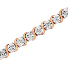 将图片加载到图库查看器,14K Rose Gold Plated .925 Sterling Silver 1/10 Cttw Diamond Round Miracle Plate and "S" Link Tennis Bracelet (I-J Color, I2- I3 Clarity) - 7"