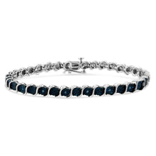 Load image into Gallery viewer, .925 Sterling Silver 1/10 Cttw Miracle-Set Treated Blue Color Diamond Miracle Plate "S" Link Tennis Bracelet (Blue Color, I2- I3 Clarity) - 7.25"