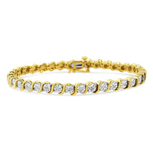将图片加载到图库查看器,14K Rose Gold Plated .925 Sterling Silver 1/10 Cttw Diamond Round Miracle Plate and "S" Link Tennis Bracelet (I-J Color, I2- I3 Clarity) - 7"