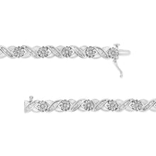 将图片加载到图库查看器,.925 Sterling Silver 1.0 Cttw Round-Brilliant and Baguette Cut Diamond Miracle-Set X-Link 7" Tennis Bracelet (I-J Color, I2-I3 Clarity)