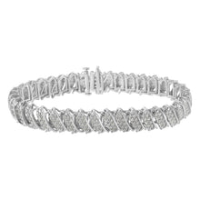 Load image into Gallery viewer, .925 Sterling Silver 3.0 Cttw Diamond Multi Row Cluster Slanted Wave Link 7-¼†Tennis Bracelet (I-J Color, I2-I3 Clarity)