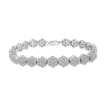 Load image into Gallery viewer, .925 Sterling Silver 2.0 cttw Diamond 7 Stone Floral Cluster Link Bracelet (I-J Color, I3 Clarity) -7.25"