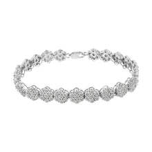Load image into Gallery viewer, .925 Sterling Silver 2.0 cttw Diamond 7 Stone Floral Cluster Link Bracelet (I-J Color, I3 Clarity) -7.25"