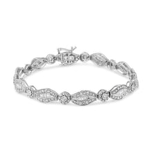 将图片加载到图库查看器,.925 Sterling Silver 1 cttw Diamond Double Leaf and Bezel Link Bracelet (I-J Clarity, I2-I3 Color) - Size 7.25"
