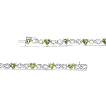 Load image into Gallery viewer, .925 Sterling Silver 1.00 Cttw Diamond and 4.00mm Lab Created Green Heart-Shaped Peridot Infinity Link Bracelet (I-J Color, I2-I3 Clarity) - 7.25"