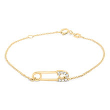 将图片加载到图库查看器,10K Yellow Gold 1/10 Cttw Diamond Paperclip Charm Adjustable Link Bracelet (I-J Color, I1-I2 Clarity) - 7.25 Inch