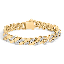 将图片加载到图库查看器,14K Yellow Gold Plated .925 Sterling Silver 1/2 Cttw Diamond Cuban Curb Chain Bracelet (I-J Color, I3 Clarity) - 8.5" Inches