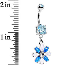Load image into Gallery viewer, Blue and White Faux Opal Flower Power Dangle Belly Ring