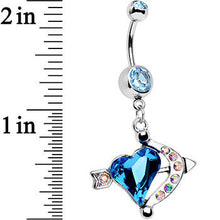 Load image into Gallery viewer, Aqua Aurora Gem Cupids Aim Arrow and Heart Dangle Belly Ring